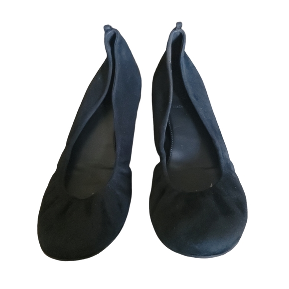 J Crew Black CeCe Round Toe Sued Flats Size 8.5 made in Italy slip on Italian